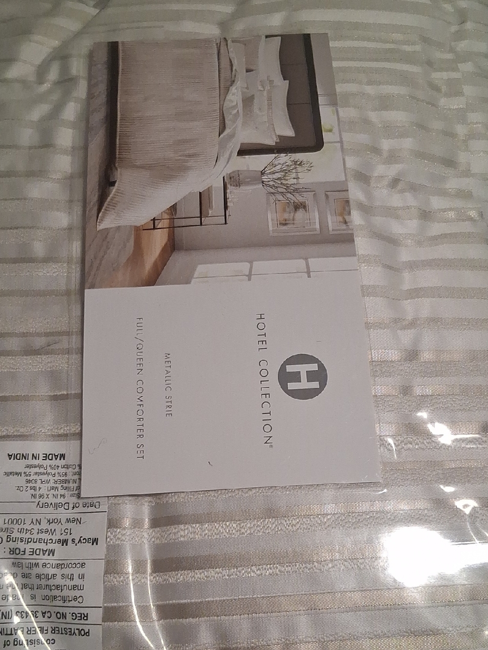 Hotel Collection Metallic Stripe Comforter Set - Cream and Silver